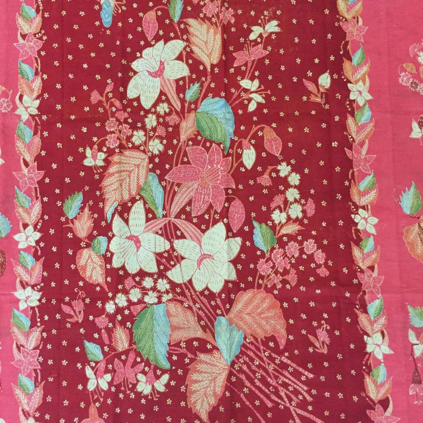 Vintage Indonesian Hand Drawn Batik Saroong Dutch (Belanda) with Lilies Bouquet