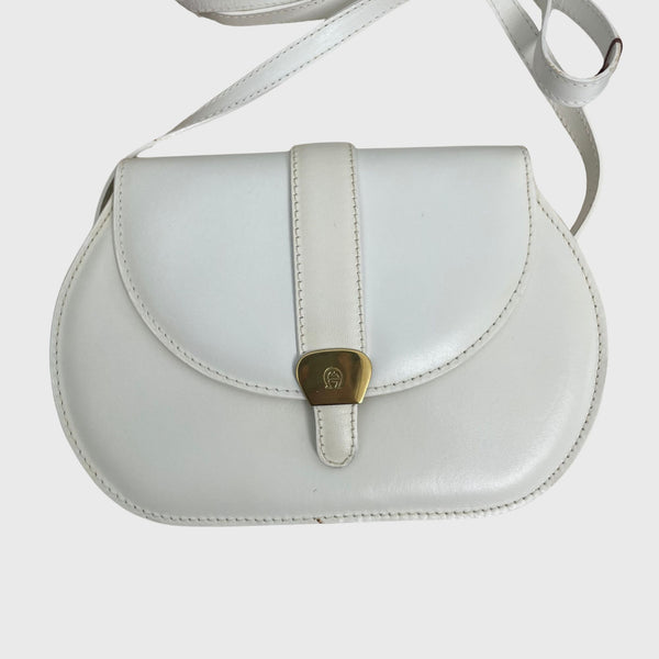 Vintage Logo Plate White Leather Sling Bag