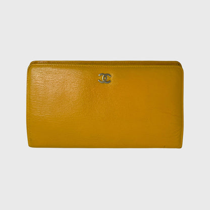 Vintage Slim Yellow Leather Long Wallet