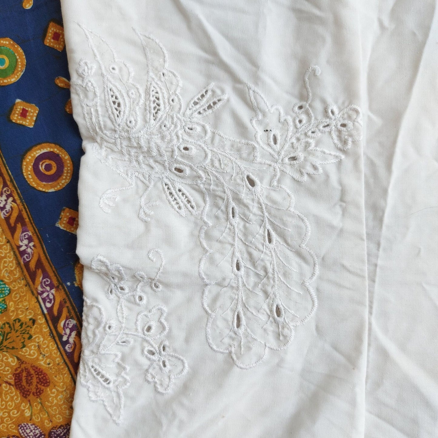 Indonesian Vintage White Camisole with Peacock Embroidery