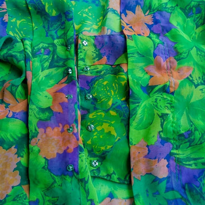 Vintage Green Purple Floral Kebaya Kutubaru