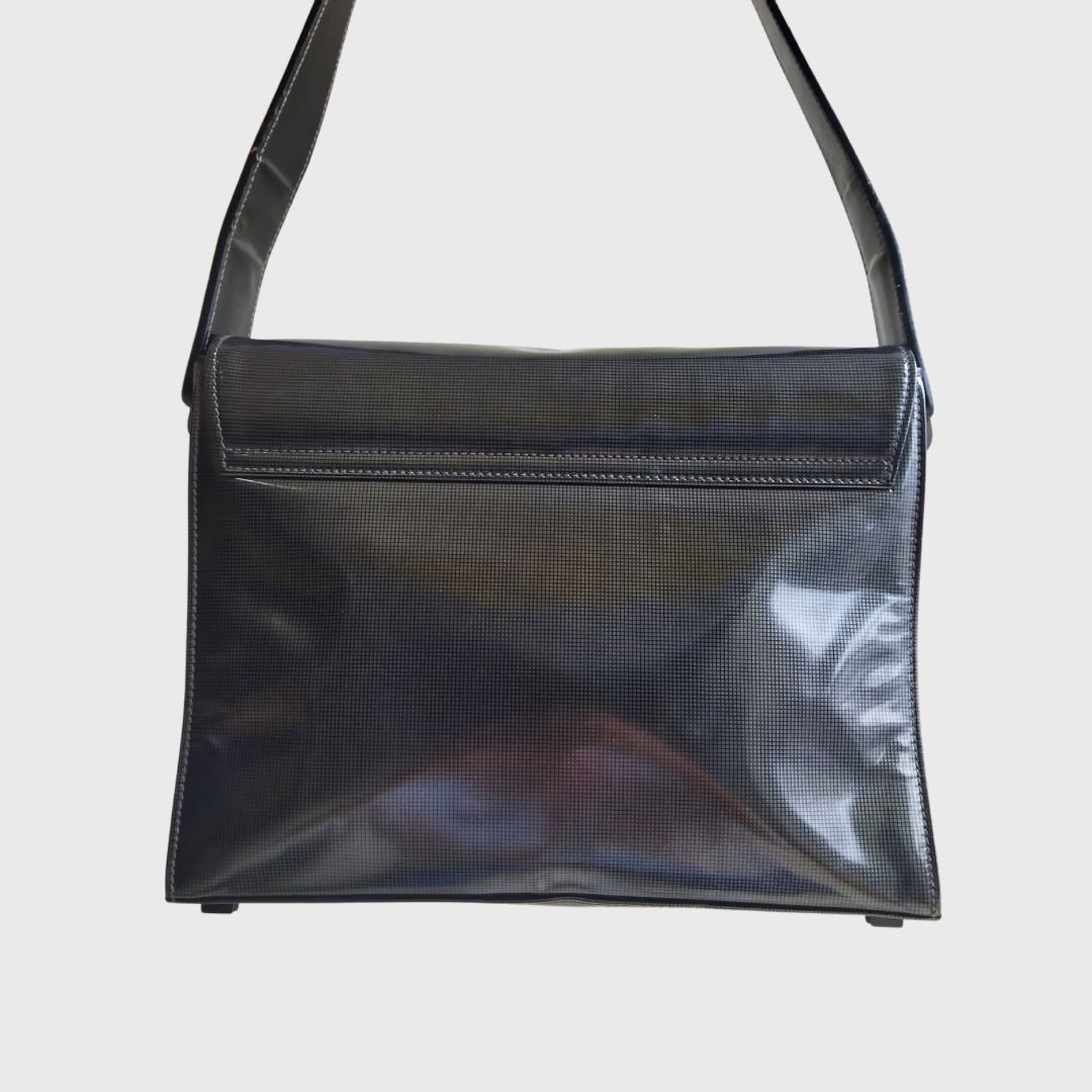 Vintage Plain Square Black Patent Leather Shoulder Bag