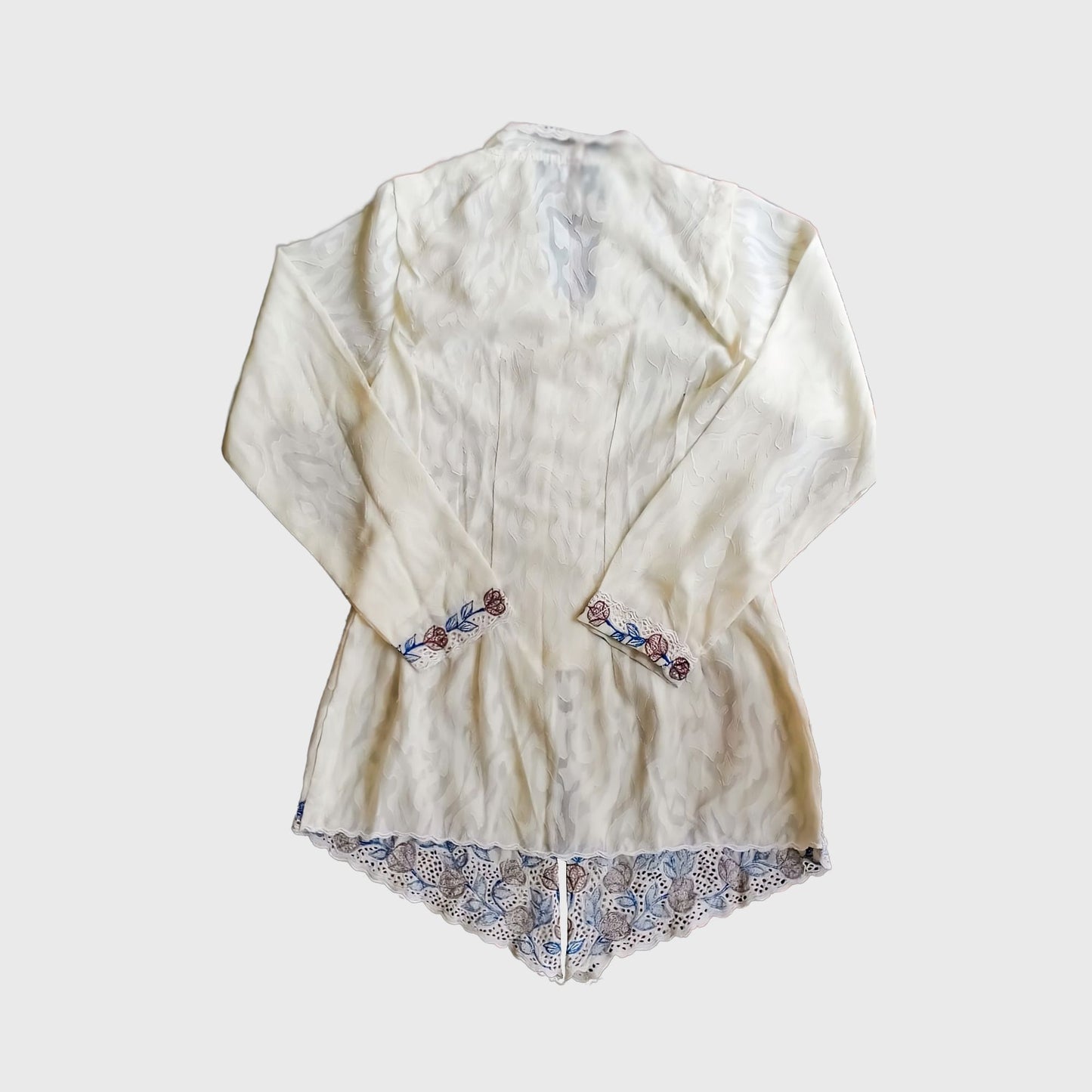 Vintage Broken White Simple Encim With Blue Embroidery Kebaya