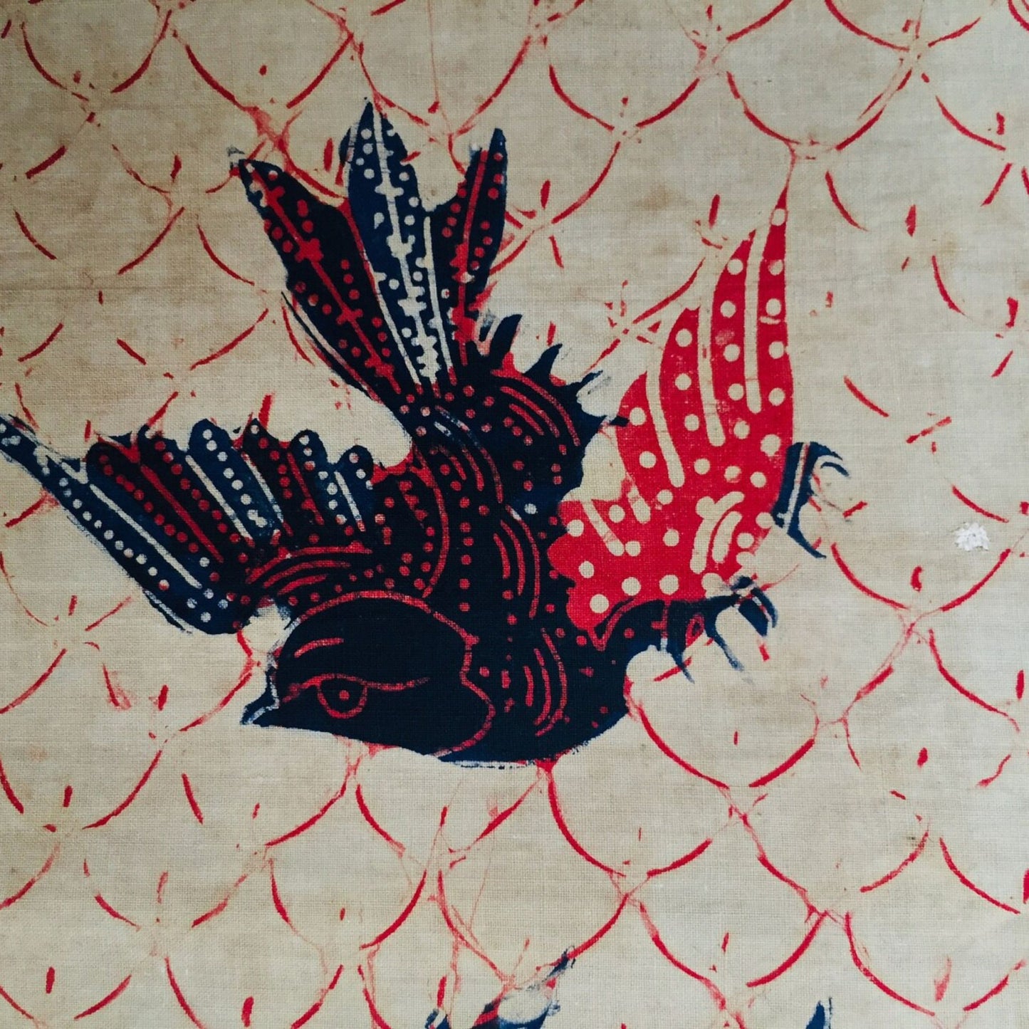 Vintage Indonesian Shawl Hand Drawn Dark Red Batik Lasem for Sumatera