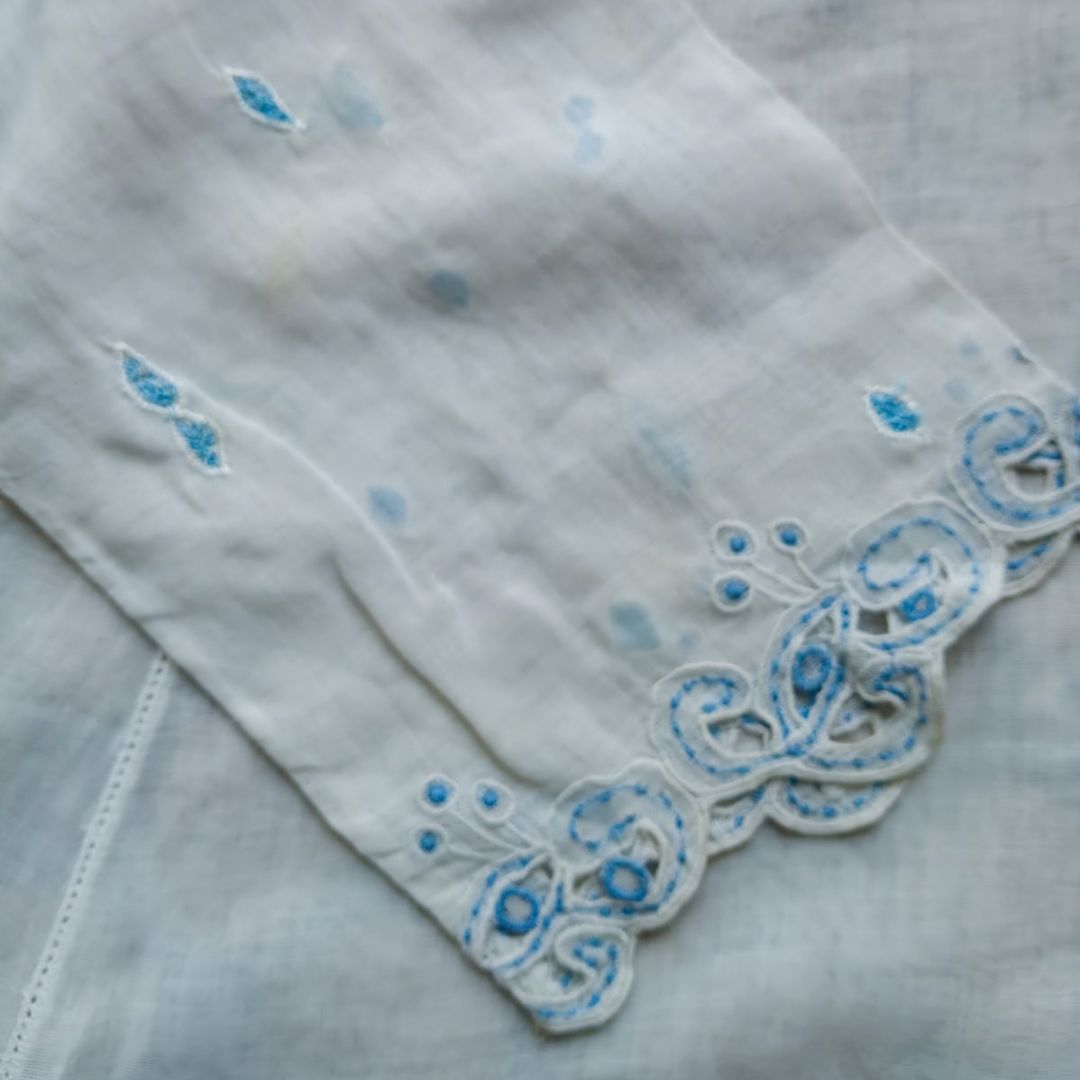 Vintage Broken White with Paisley Blue Embroidery