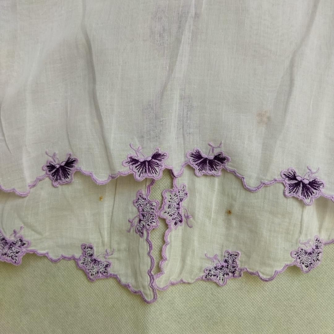 Vintage White Kebaya Voile Purple Embroidery