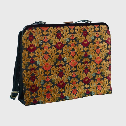 1960s Motif Brown Orange Tapestry Sling Bag