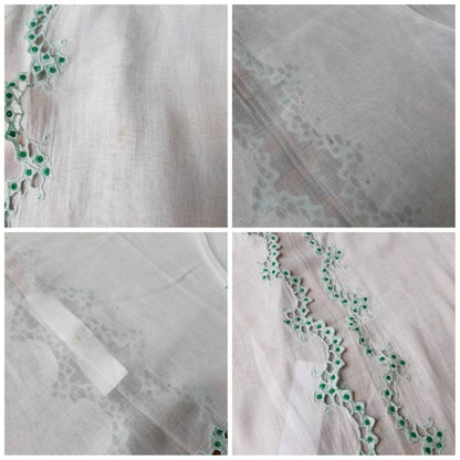 Vintage Indonesian Kebaya Encim in White and Simple Green Embroidery