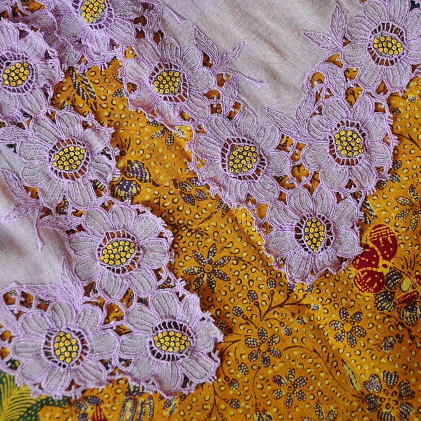 Vintage Purple Indonesian Kebaya with Zinnia Flower Embroidery