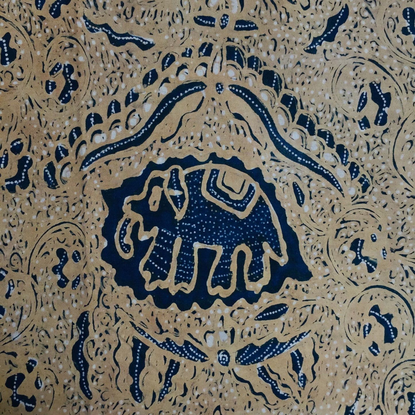 Old Indonesian Hand Drawn Batik with Elephant (Gajah Birowo/Noble Elephant) in natural Sogan Color