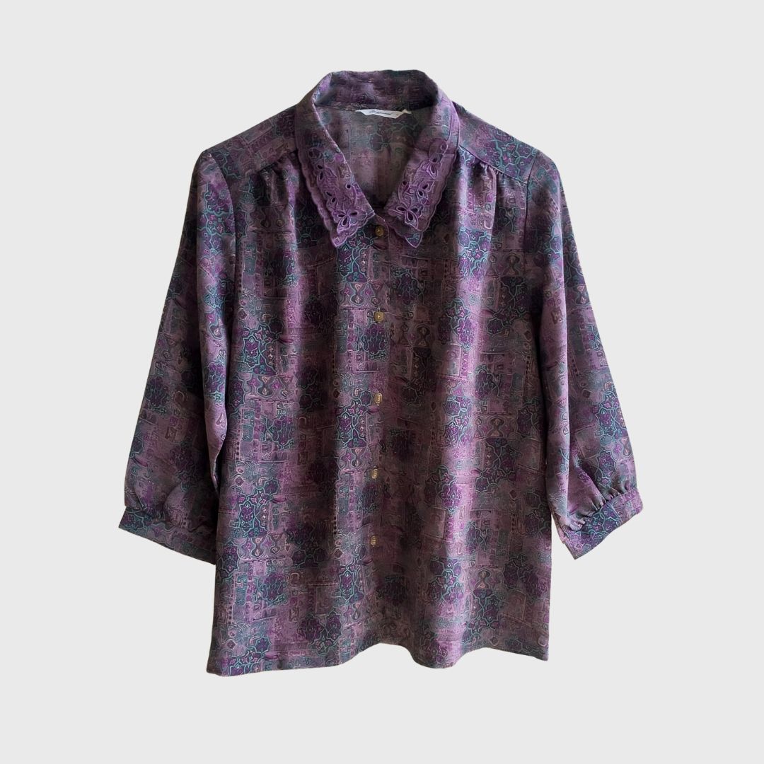 Vintage Double Colar Purple Blouse