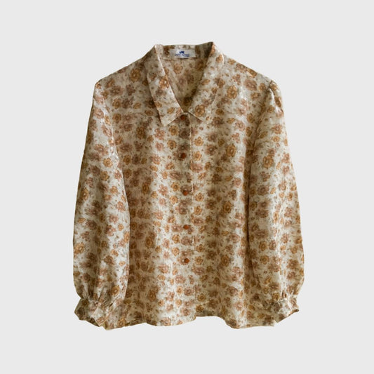 Vintage Brown Floral Long Sleeve Blouse