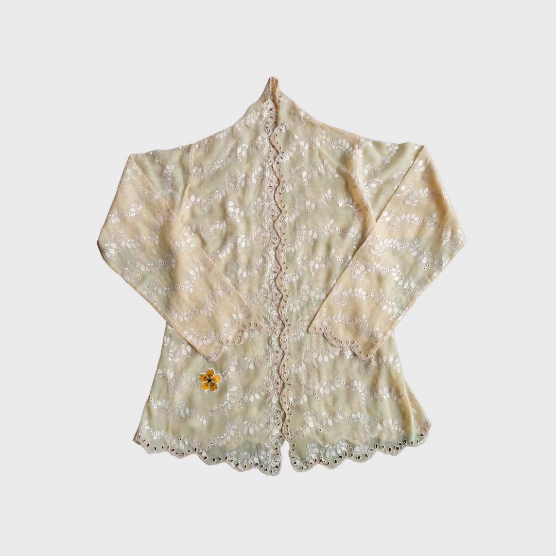 Vintage Soft Yellow Lace Encim Kebaya