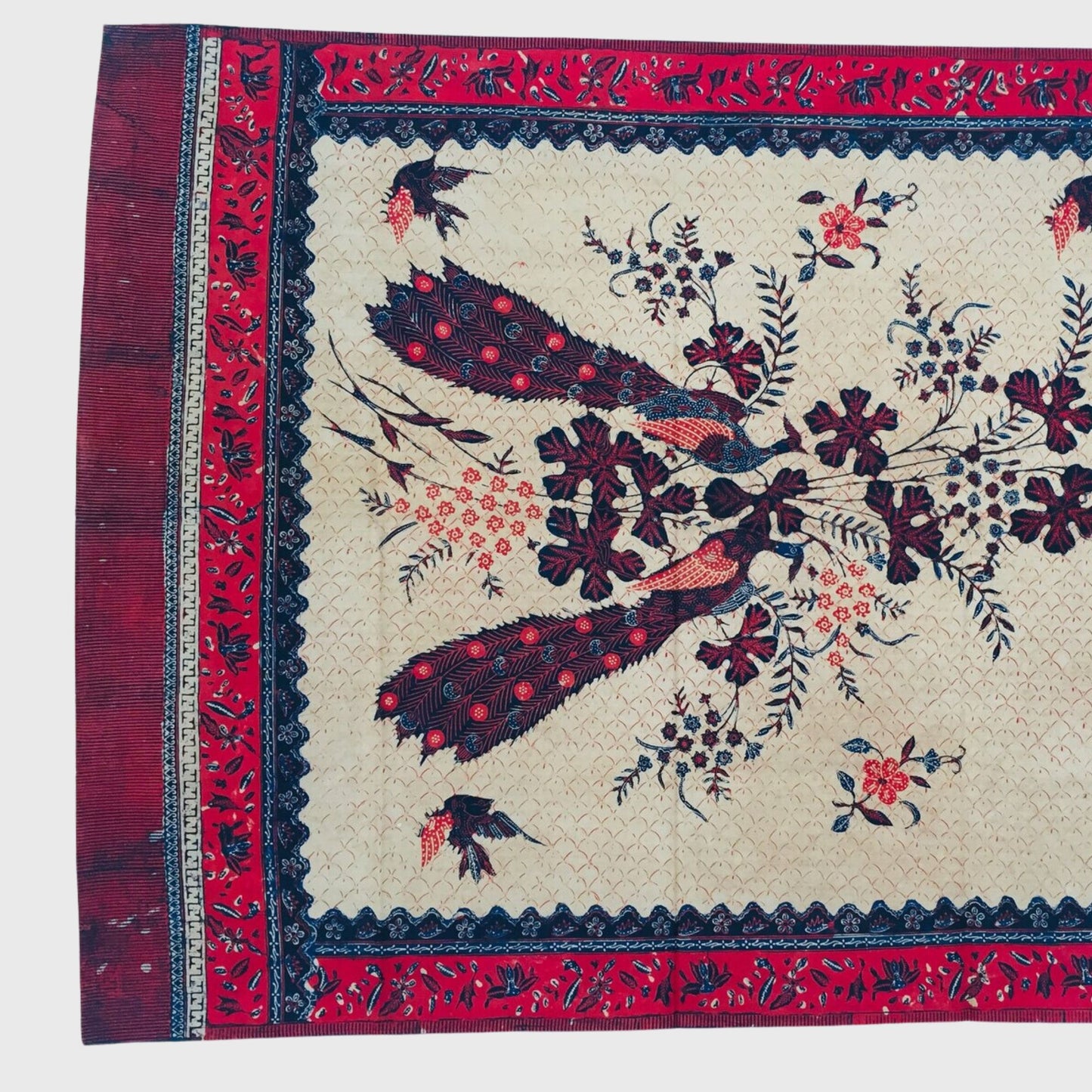 Vintage Indonesian Shawl Hand Drawn Dark Red Batik Lasem for Sumatera