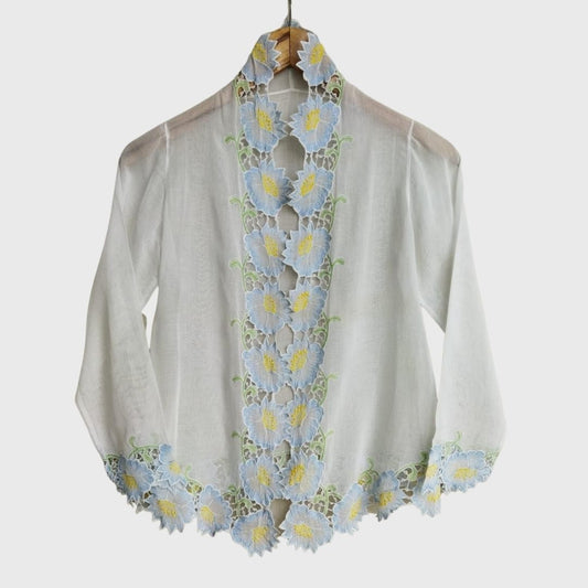 Vintage Broken White Soft Blue Encim kebaya