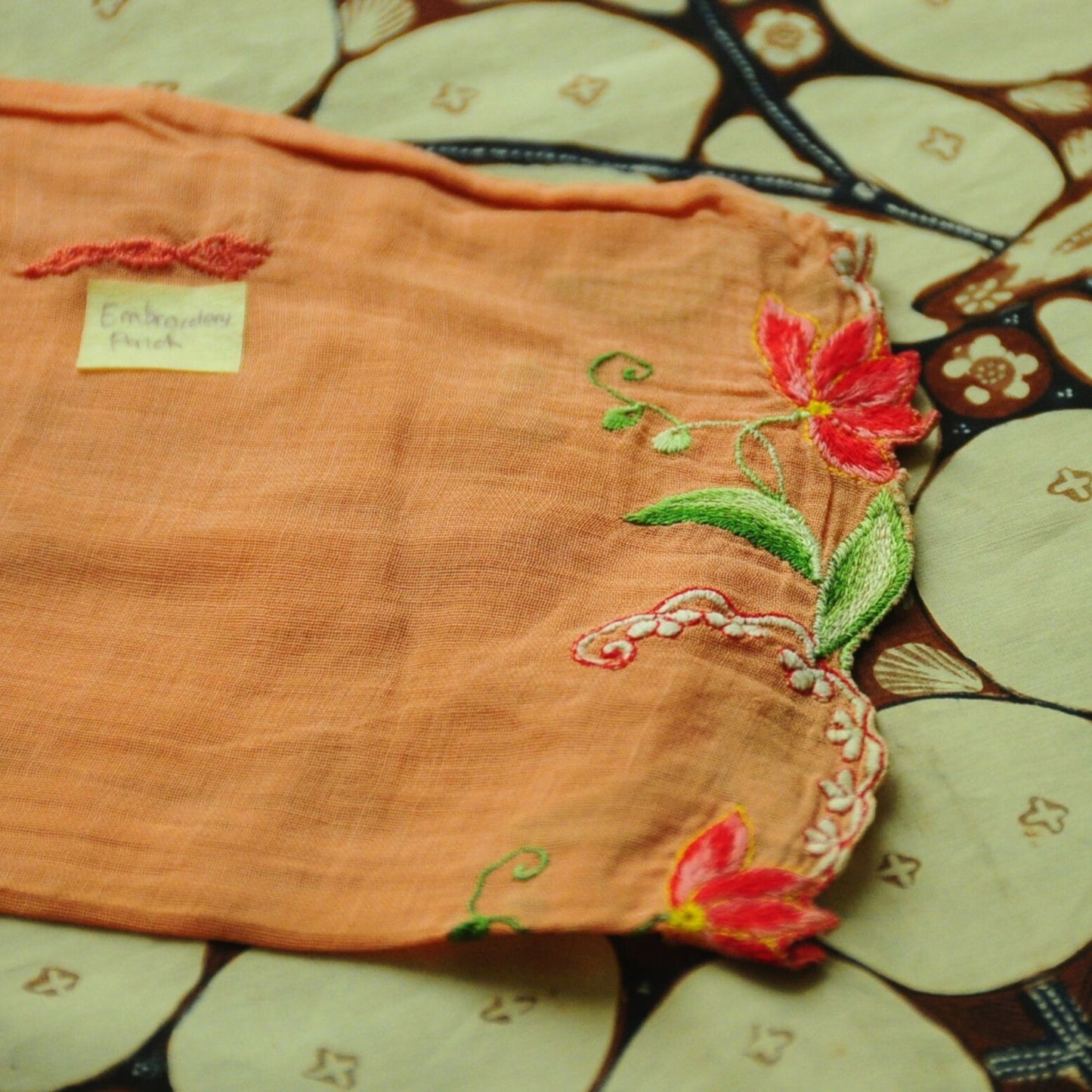 Vintage Orange Indonesian Kebaya with Floral Embroidery