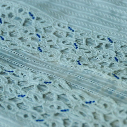 Vintage White Indonesian Kebaya with Diamond Embroidery Stripes Pattern and Blue Dots Kerancang Embroidery
