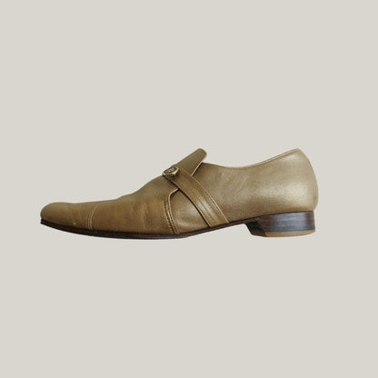 1990s Camel Leather Gold Tone Loafers