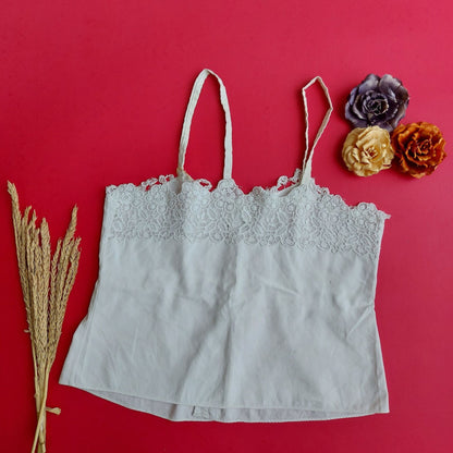 Indonesian Vintage Camisole in White with Kerancang Embroidery