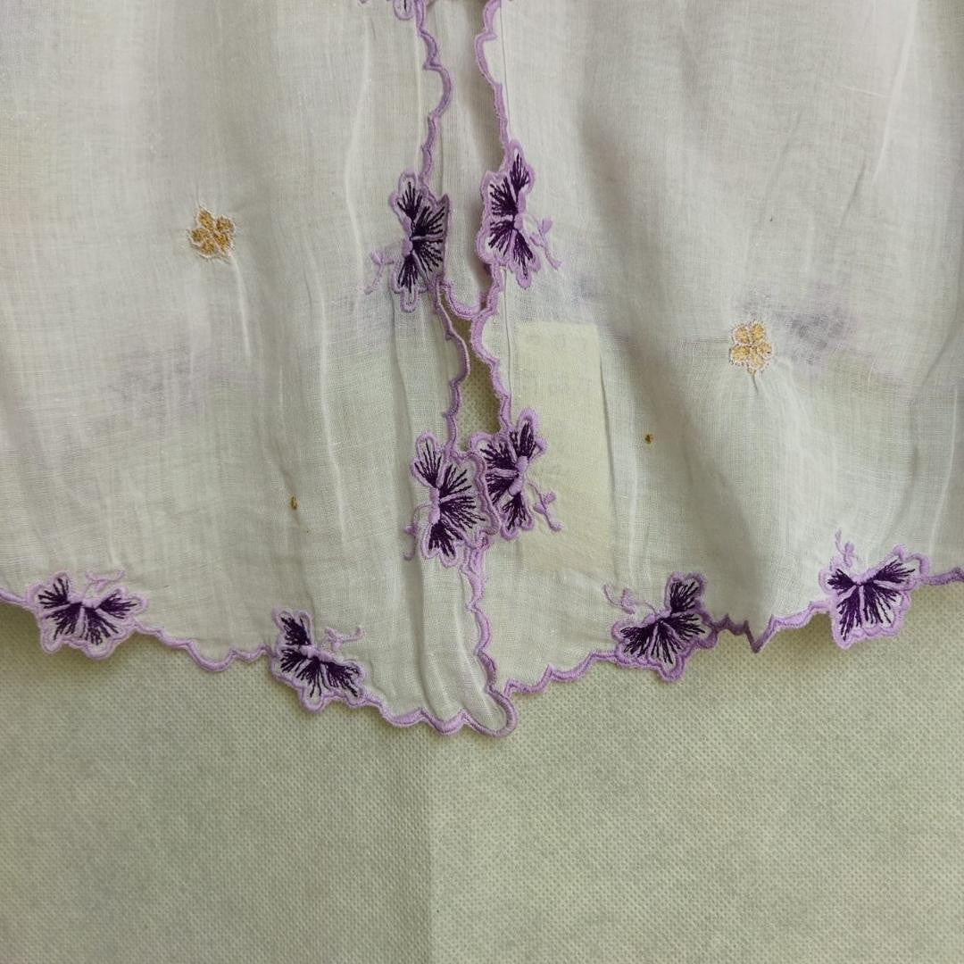 Vintage White Kebaya Voile Purple Embroidery