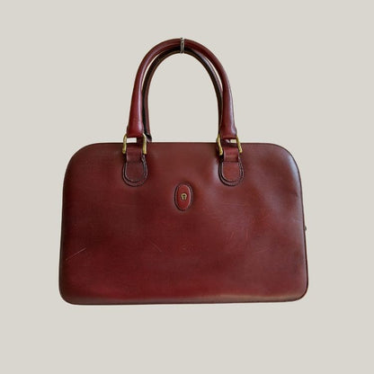 Vintage Female Business Bordeaux Leather Hand Bag