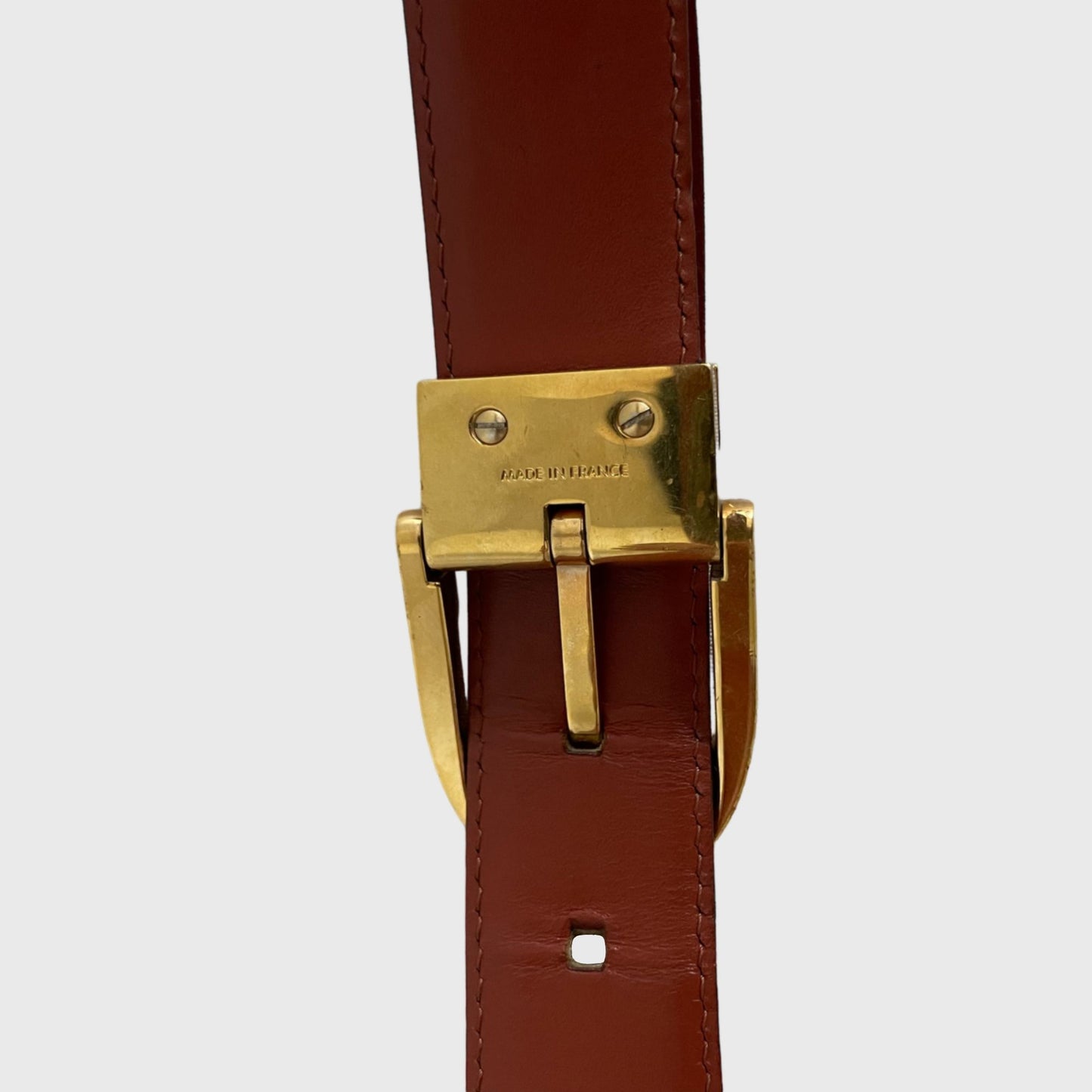 1995 Cipango Gold Tone Brown Leather Belt