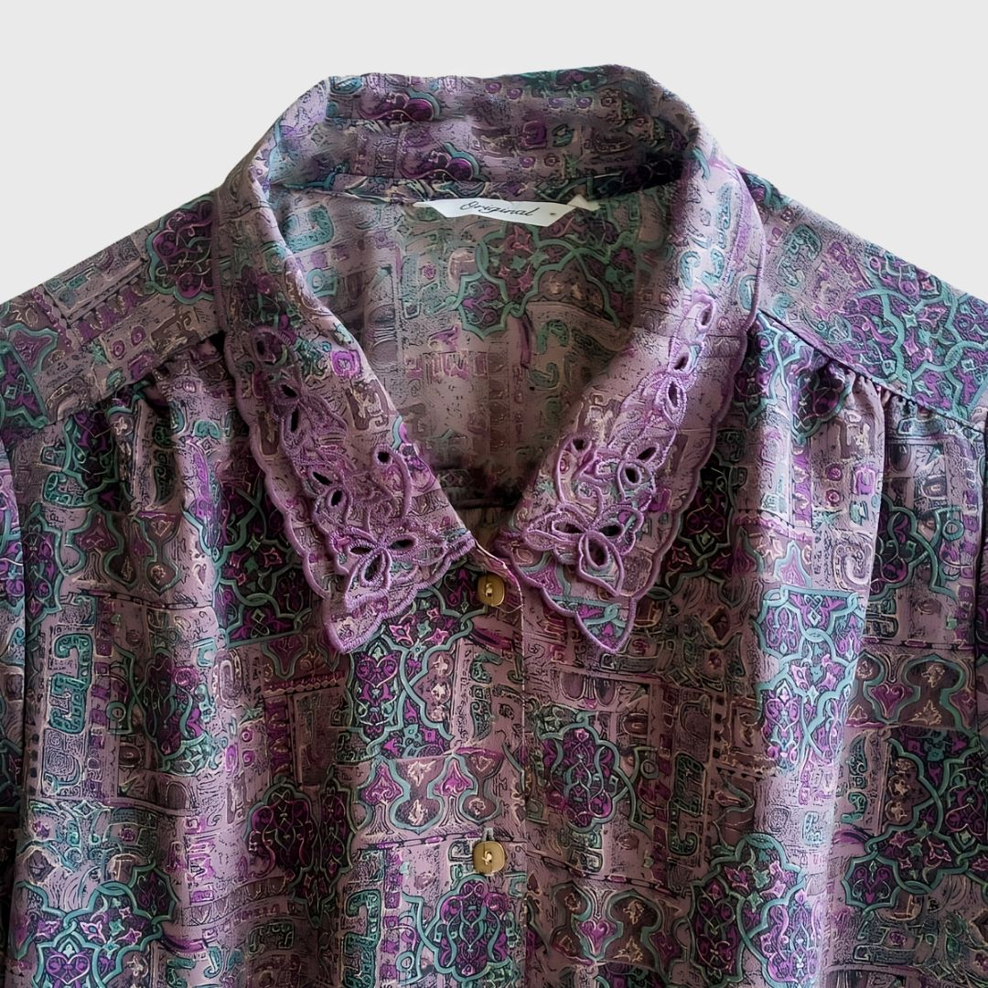 Vintage Double Colar Purple Blouse