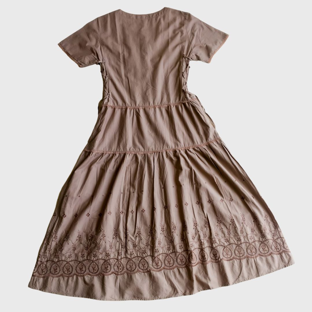 Vintage Taupe Midi Dress With Embroidery