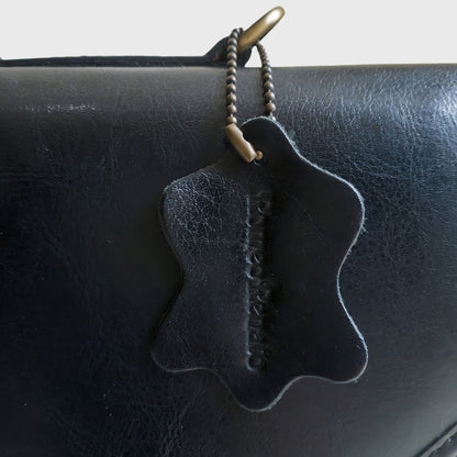 Vintage Document Black Leather Briefcase Bag