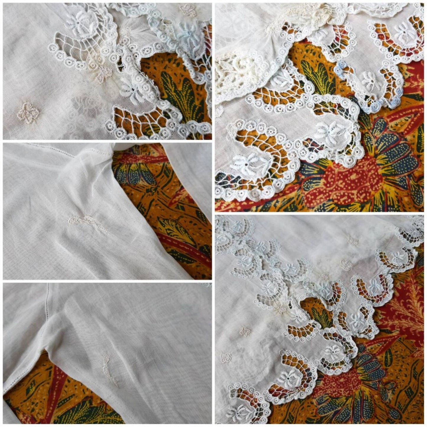 Vintage Indonesian Kebaya Encim in White and Simple Baby Blue Embroidery