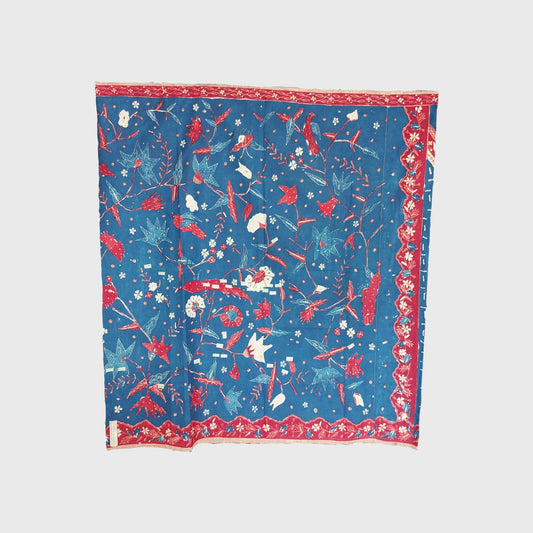 Vintage Hand Drawn Red-Blue "Bangbiron" Batik Sarung