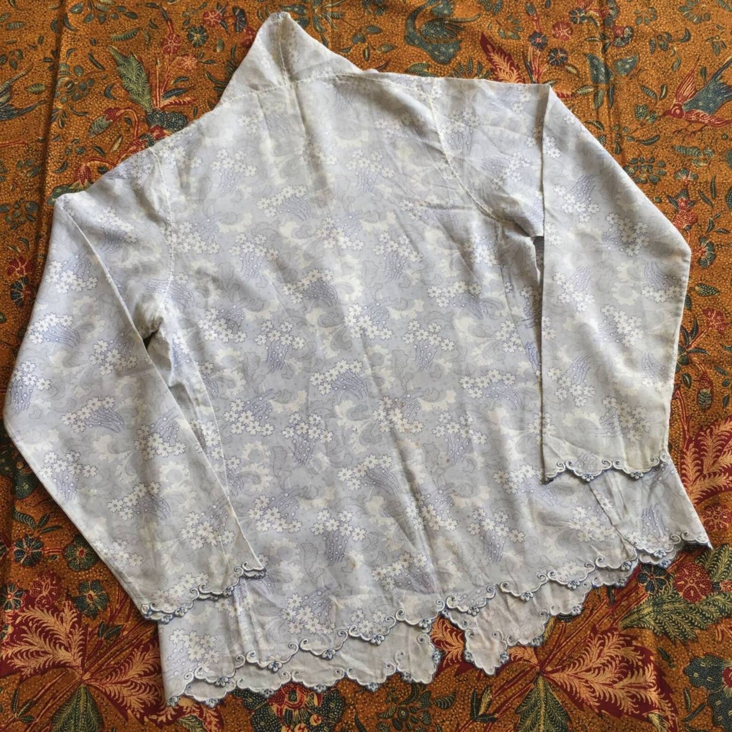 Vintage Indonesian Kebaya in Light Blue with White Floral Motif