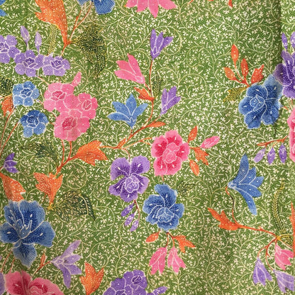 Vintage Indonesian Sarung Batik Kedungwuni with Floral Motif and Creeping Leaves Background in Pretty Pink and Green