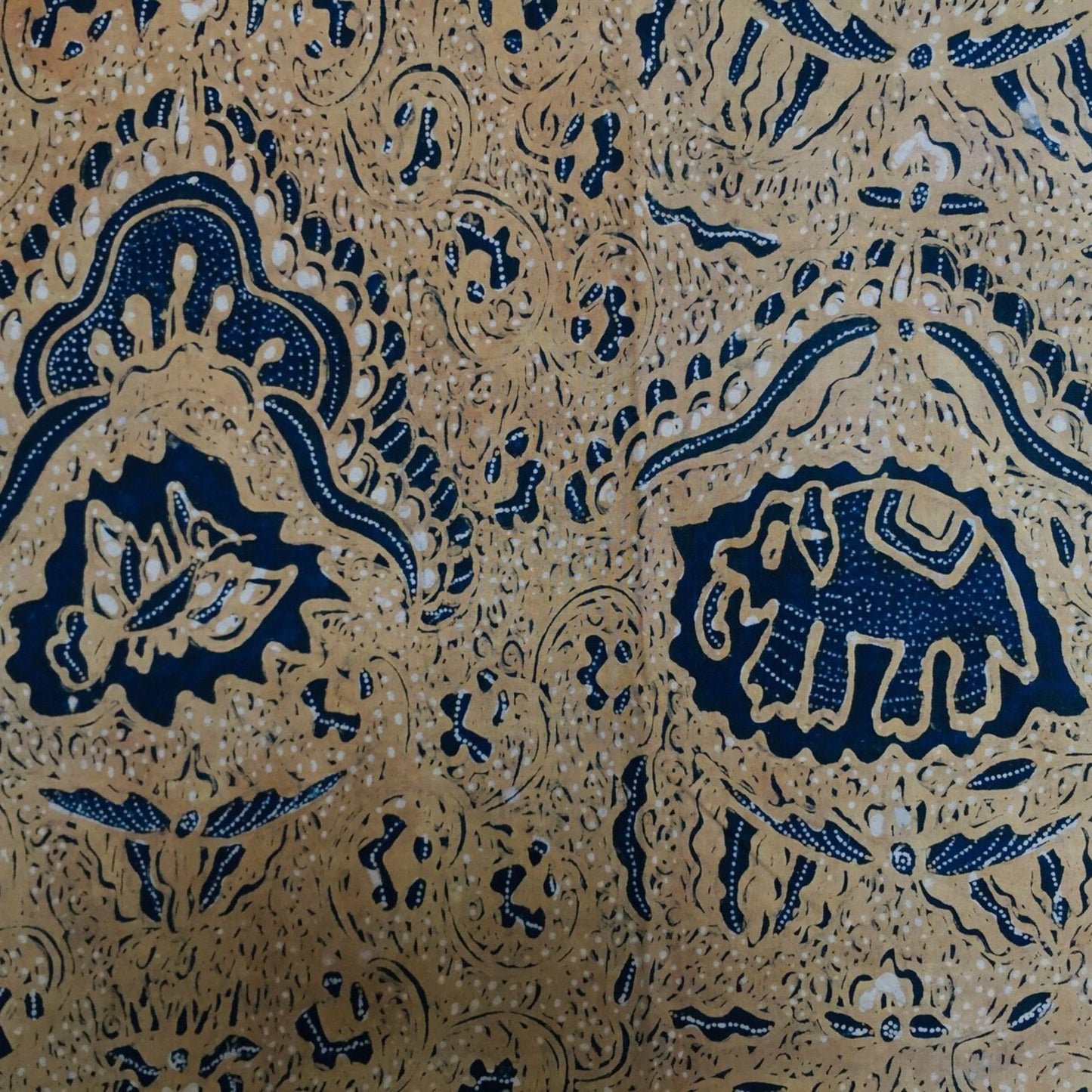 Old Indonesian Hand Drawn Batik with Elephant (Gajah Birowo/Noble Elephant) in natural Sogan Color