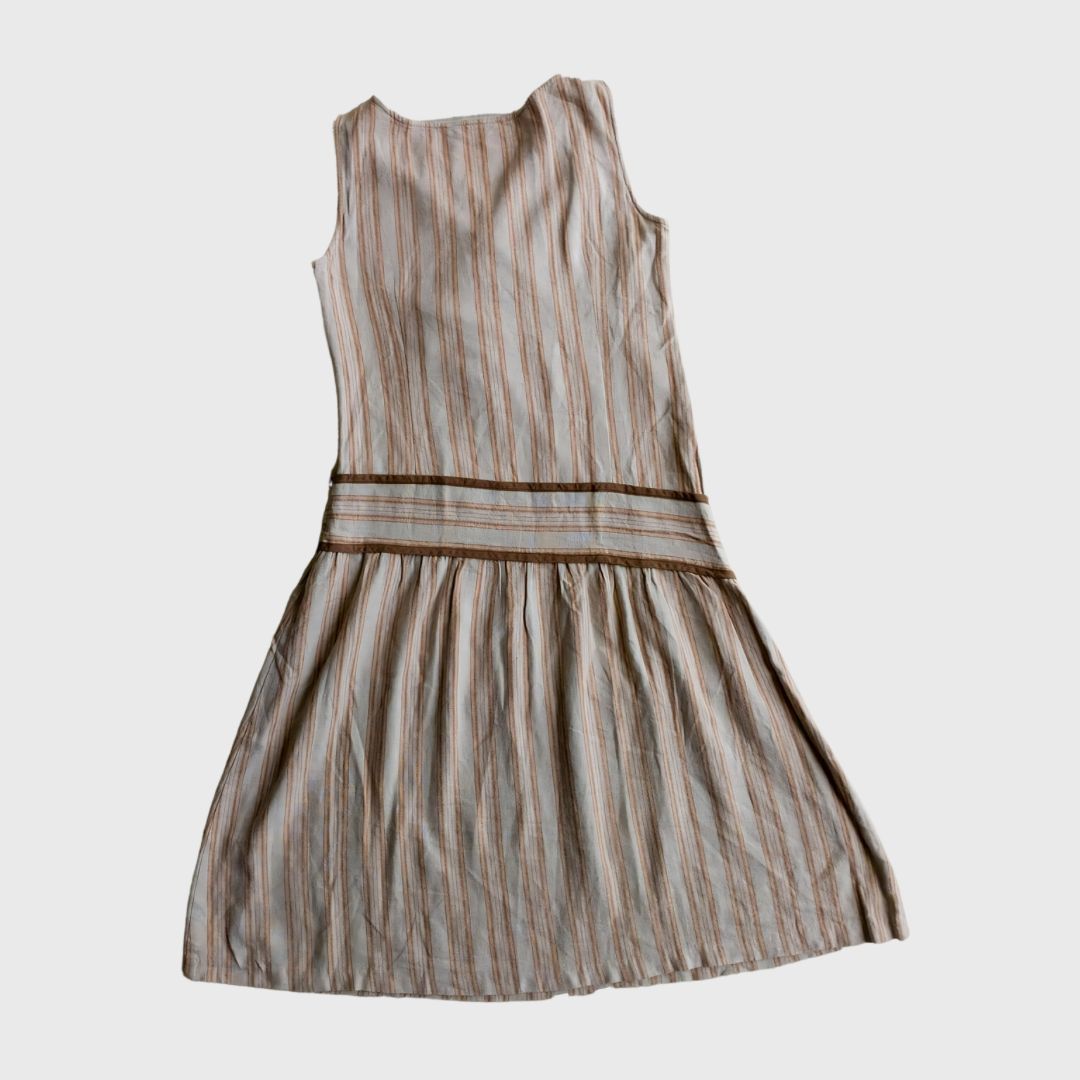 Vintage Brown Striped Low Waisted Dress