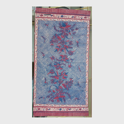 1980s Tumpal Pasung Red Blue Clover Leaf Motif Saroong Shawl