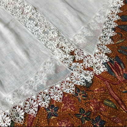 Vintage Indonesian Kebaya Krancang in White Ivory with Flowers Embroidery