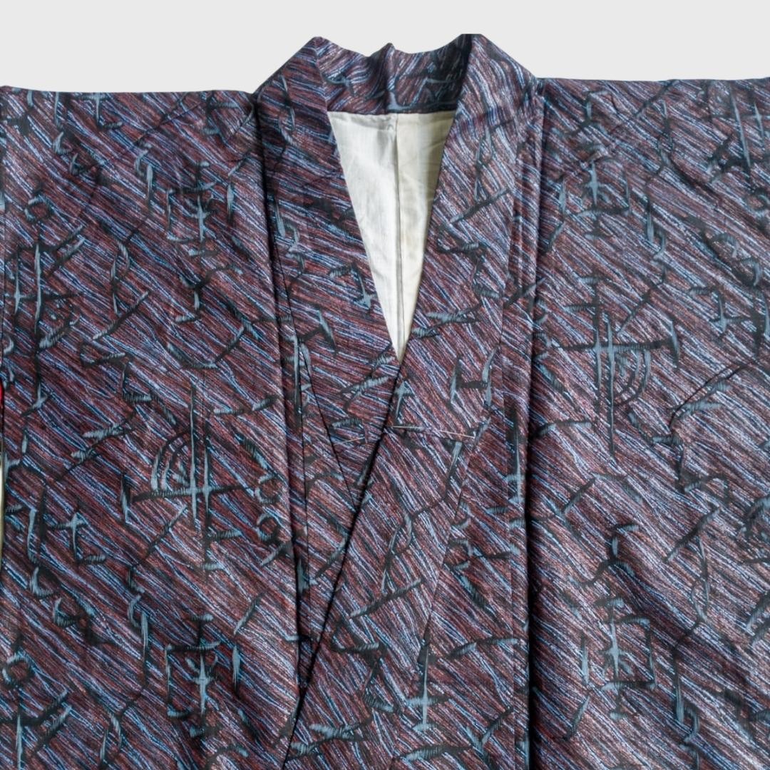 Vintage Gray Red Full Lining Kimono