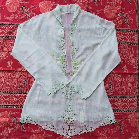 Vintage Light Green Kerancang Embroidered Kebaya