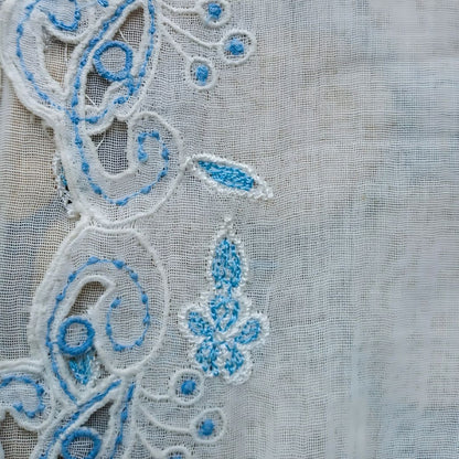 Vintage Broken White with Paisley Blue Embroidery