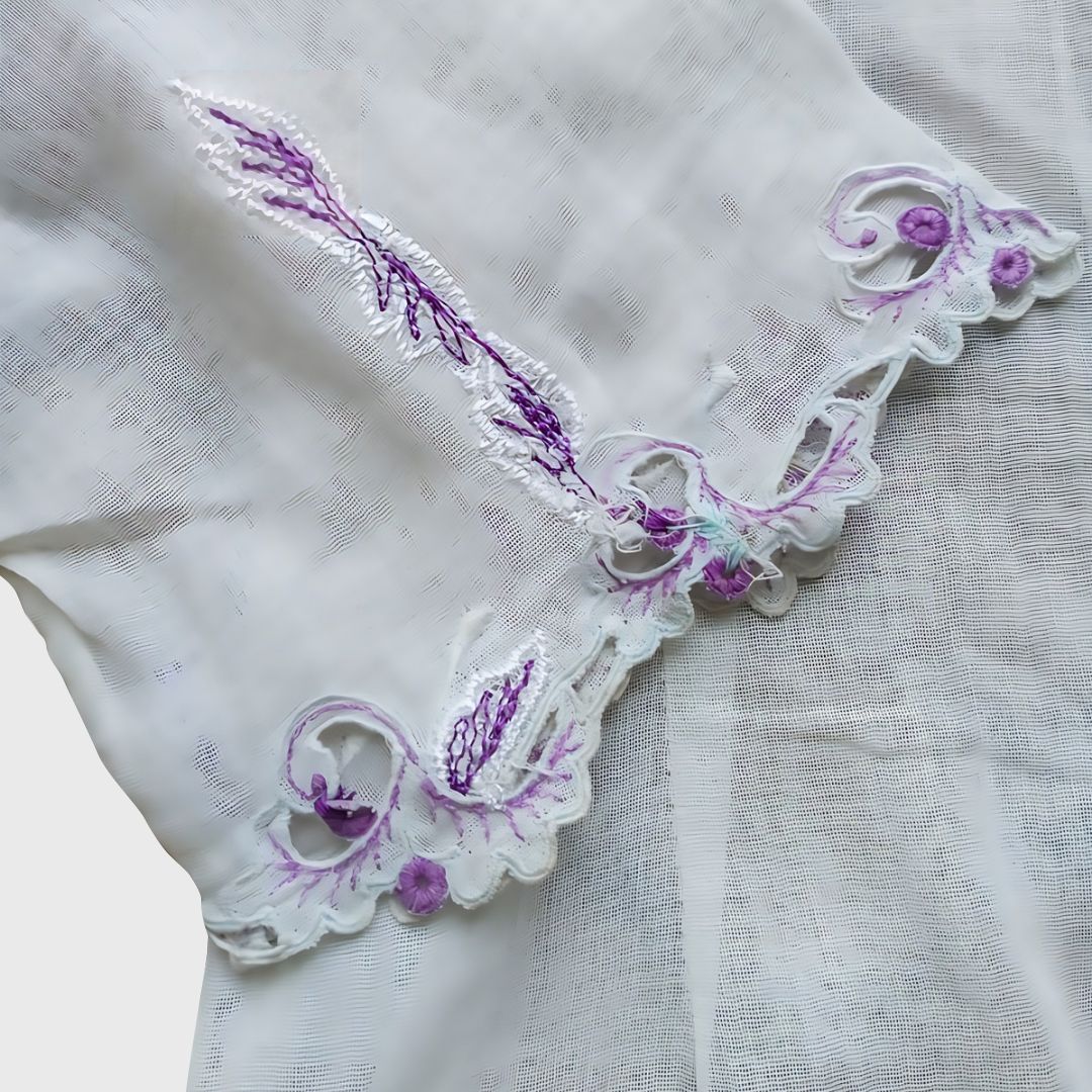 Vintage Broken White with Purple Embroidery Encim Kebaya