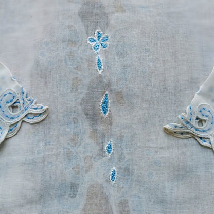 Vintage Broken White with Paisley Blue Embroidery