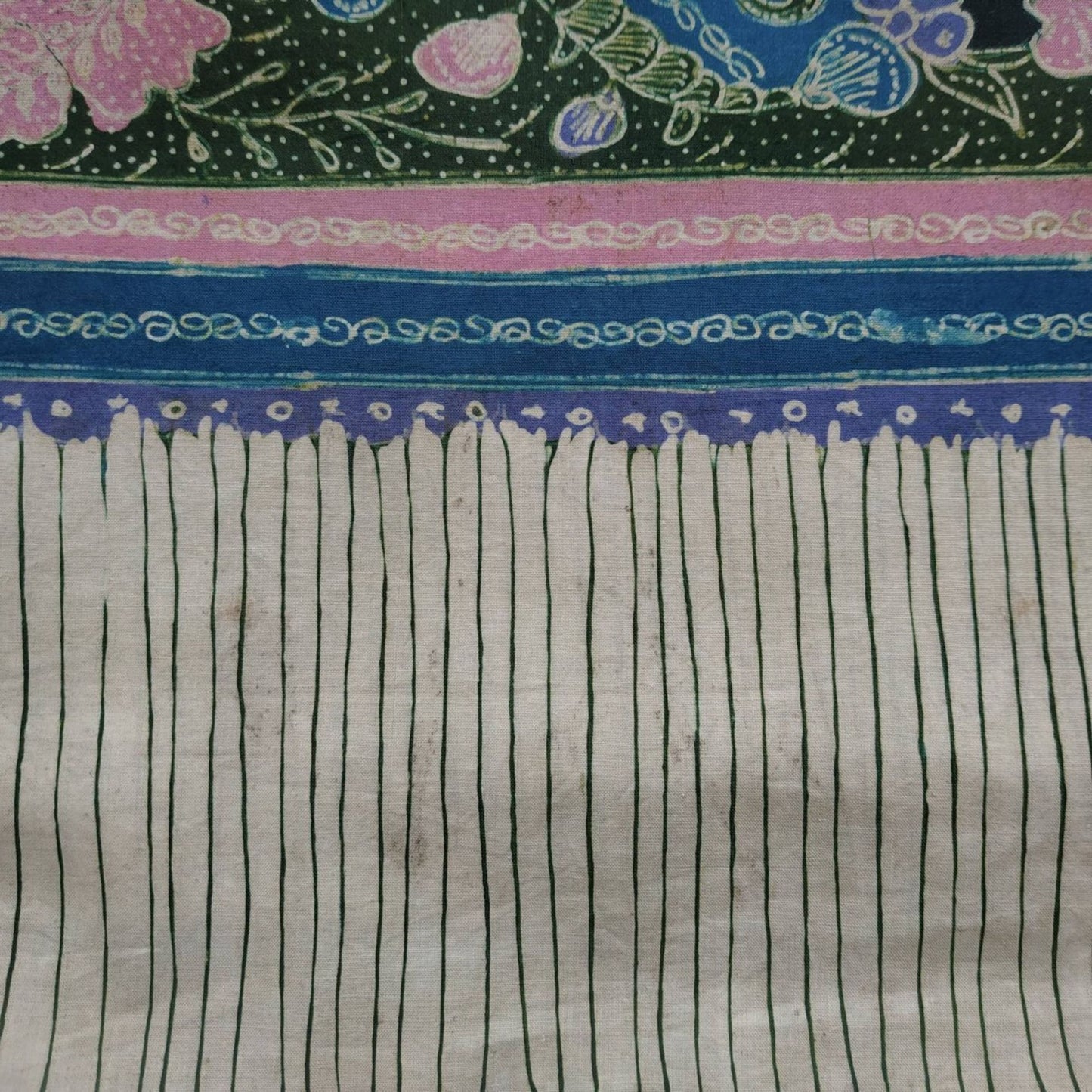 Vintage Indonesian Flower Lereng Green Pink Blue Batik Kain