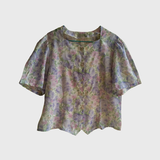 Vintage Soft Purple Floral Blouse