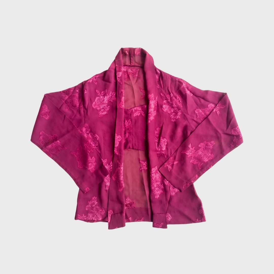 Vintage Pink Fuchsia Kutubaru Kebaya Rose Pattern