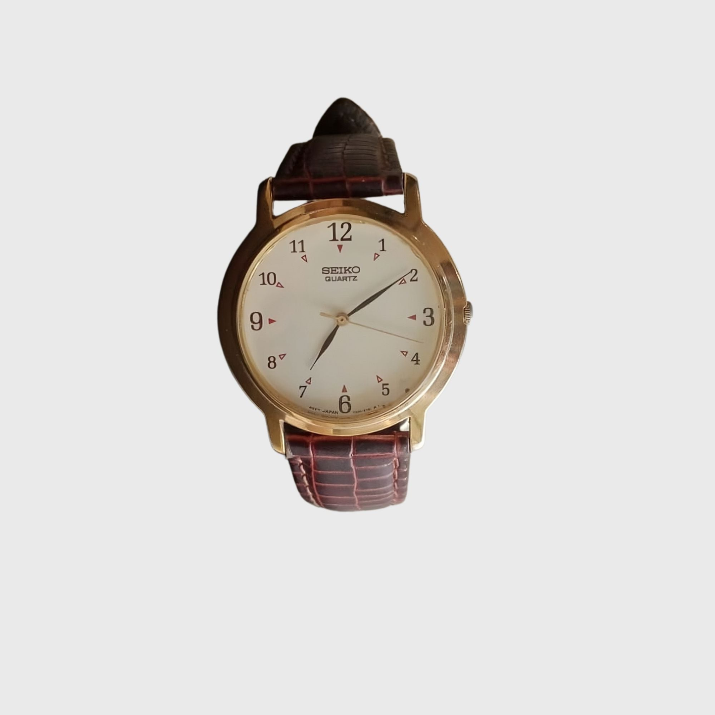 1990s 7NO1-6481 Gold Accent Brown Leather Watch