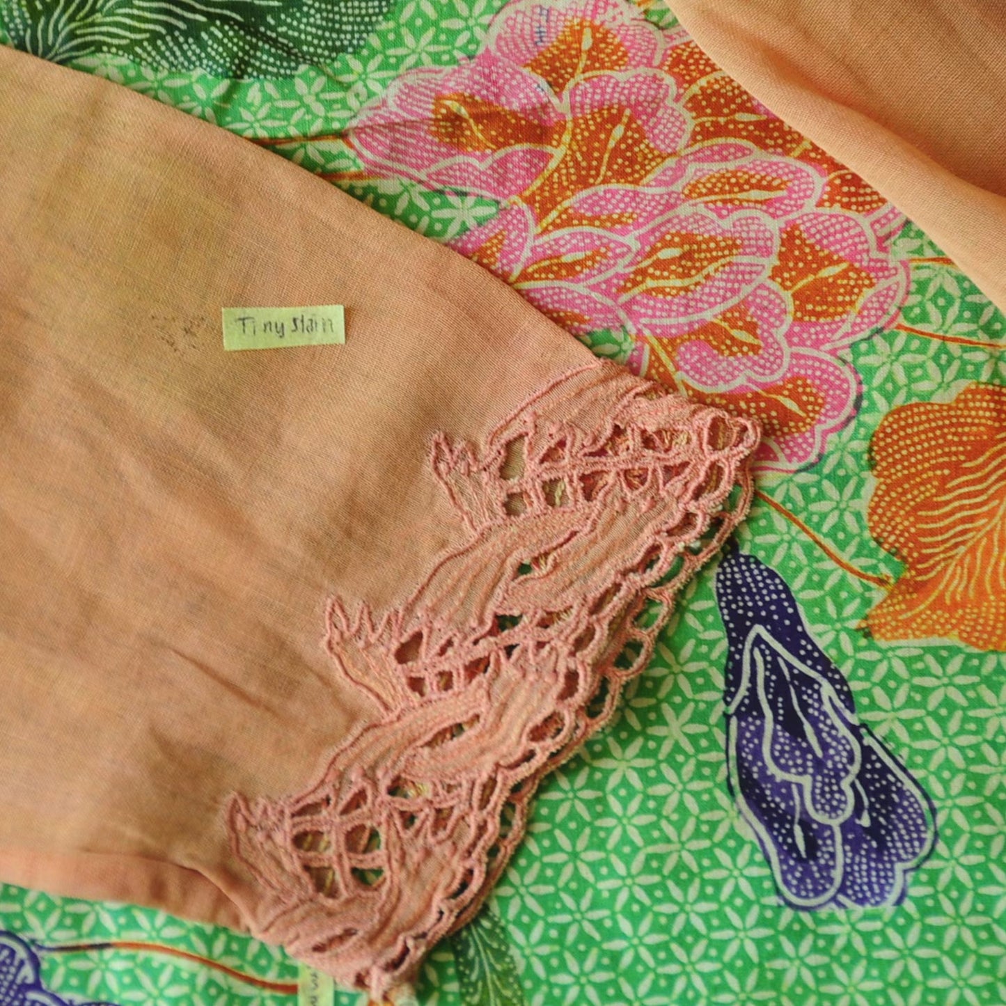Vintage Orange Sandstone Indonesian Kebaya with Pink Kerancang Embroidery