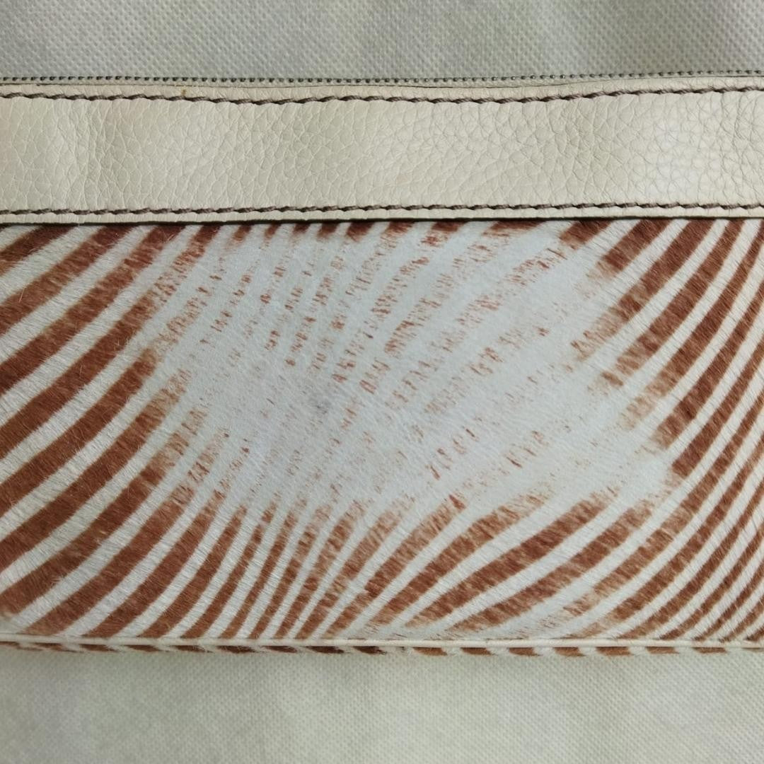 Vintage Zebra Brown Broken White Leather Suede Hand Bag