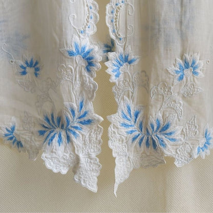 Vintage White Blue Embroidery Encim Kebaya