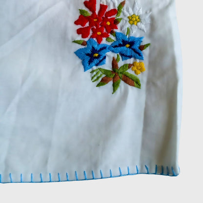 Vintage Bohemian Blouse with Blue Embroidery